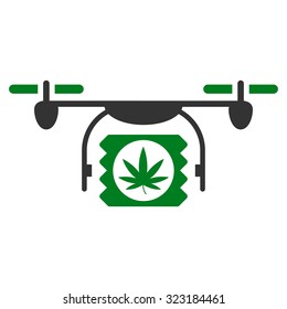 Drugs Drone Shipment vector icon. Style is bicolor flat symbol, green and gray colors, rounded angles, white background.