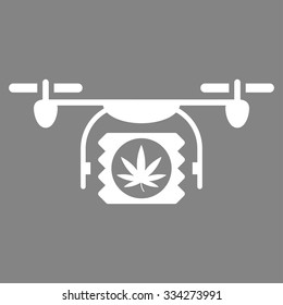 Drugs Drone Shipment vector icon. Style is flat symbol, white color, rounded angles, gray background.