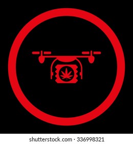 Drugs Drone Shipment vector icon. Style is flat rounded symbol, red color, rounded angles, black background.