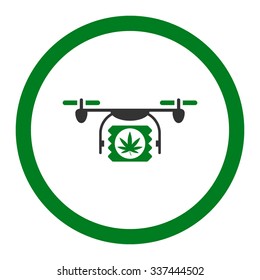 Drugs Drone Shipment vector icon. Style is bicolor flat rounded symbol, green and gray colors, rounded angles, white background.