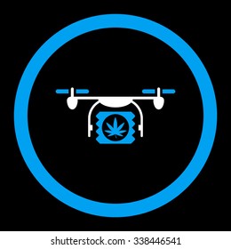 Drugs Drone Shipment vector icon. Style is bicolor flat rounded symbol, blue and white colors, rounded angles, black background.