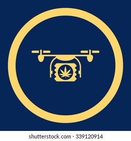 Drugs Drone Shipment vector icon. Style is flat rounded symbol, yellow color, rounded angles, blue background.