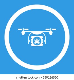 Drugs Drone Shipment vector icon. Style is flat rounded symbol, white color, rounded angles, blue background.