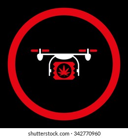 Drugs Drone Shipment vector icon. Style is bicolor flat rounded symbol, red and white colors, rounded angles, black background.