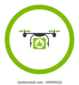 Drugs Drone Shipment vector icon. Style is bicolor flat rounded symbol, eco green and gray colors, rounded angles, white background.