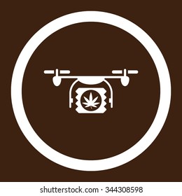 Drugs Drone Shipment vector icon. Style is flat rounded symbol, white color, rounded angles, brown background.