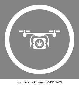 Drugs Drone Shipment vector icon. Style is flat rounded symbol, white color, rounded angles, gray background.