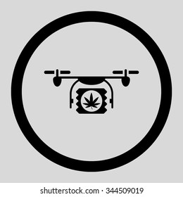 Drugs Drone Shipment vector icon. Style is flat rounded symbol, black color, rounded angles, light gray background.