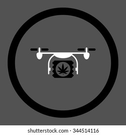 Drugs Drone Shipment vector icon. Style is bicolor flat rounded symbol, black and white colors, rounded angles, gray background.