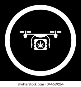 Drugs Drone Shipment vector icon. Style is flat rounded symbol, white color, rounded angles, black background.