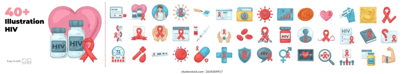 Ilustraciones de drogas. Colección del VIH, la salud, el virus, la medicina, la enfermedad, la infección, etc