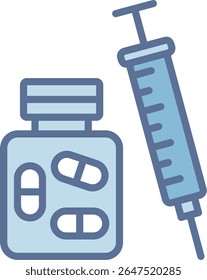 Ícone de tom azul preenchido de medicamentos