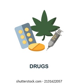 Drugs flat icon. Colored element sign from psychological disorders collection. Flat Drugs icon sign for web design, infographics and more.