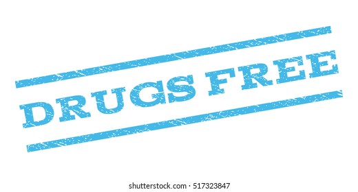 Drugs Free watermark stamp. Text caption between parallel lines with grunge design style. Rubber seal stamp with dust texture. Vector light blue color ink imprint on a white background.