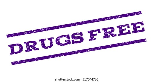 Drugs Free watermark stamp. Text caption between parallel lines with grunge design style. Rubber seal stamp with dust texture. Vector indigo blue color ink imprint on a white background.