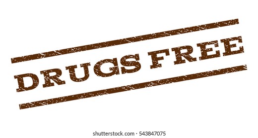 Drugs Free watermark stamp. Text tag between parallel lines with grunge design style. Rubber seal stamp with dust texture. Vector brown color ink imprint on a white background.