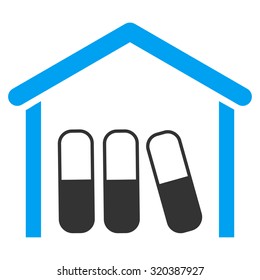 Drugs Garage vector icon. Style is bicolor flat symbol, blue and gray colors, rounded angles, white background.