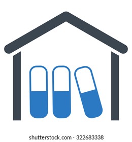 Drugs Garage vector icon. Style is bicolor flat symbol, smooth blue colors, rounded angles, white background.