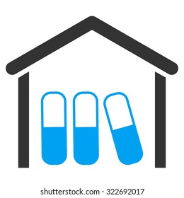 Drugs Garage vector icon. Style is bicolor flat symbol, blue and gray colors, rounded angles, white background.