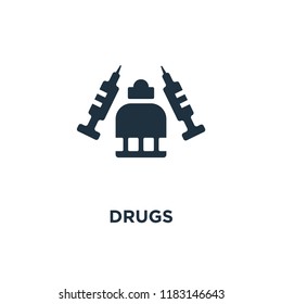 Drugs icon. Black filled vector illustration. Drugs symbol on white background. Can be used in web and mobile.