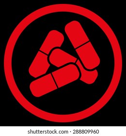 Drugs icon from Business Bicolor Set. This flat vector symbol uses red color, rounded angles, and isolated on a black background.