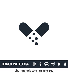 Drugs icon flat. Black pictogram on white background. Vector illustration symbol and bonus button