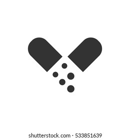 Drugs icon flat. Illustration isolated on white background. Vector grey sign symbol