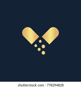 Drugs icon flat. Simple gold pictogram on dark background. Vector illustration symbol