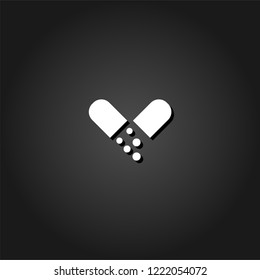 Drugs icon flat. Simple White pictogram on black background with shadow. Vector illustration symbol