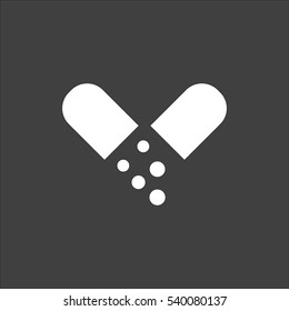 Drugs icon flat. Vector white illustration isolated on black background. Flat symbol