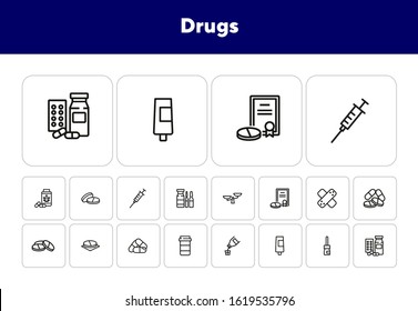 Drugs icon set. Drugstore concept. Vector illustration can be used for topics like apothecary, pharmaceuticals, medicine