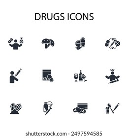 drugs icon set.vector.Editable stroke.linear style sign for use web design,logo.Symbol illustration.