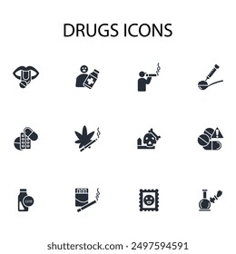 Drugs-Symbol set.vector.Editable stroke.linear style Zeichen für die Verwendung Web-Design, logo.Symbol-Illustration.