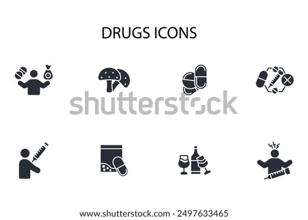 drugs icon set.vector.Editable stroke.linear style sign for use web design,logo.Symbol illustration.