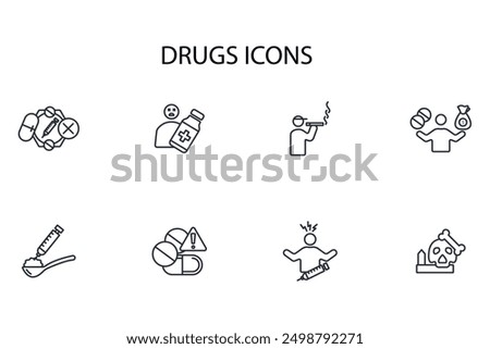 drugs icon set.vector.Editable stroke.linear style sign for use web design,logo.Symbol illustration.