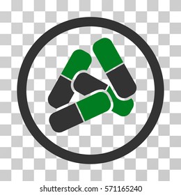 Drugs icon. Vector illustration style is flat iconic bicolor symbol, green and gray colors, transparent background. Designed for web and software interfaces.
