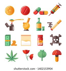 Drugs Isolated Icons Marijuana And Heroine Cocaine And Ecstasy