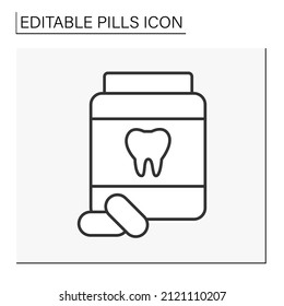  Drugs line icon. Calcium supplements to food. Strengthening of tooth enamel. Pills concept. Isolated vector illustration. Editable stroke