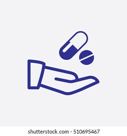 Drugs medicine pills capsule icon with hand symbol