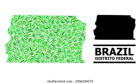 Drugs mosaic and solid map of Brazil - Distrito Federal. Vector map of Brazil - Distrito Federal is made with random syringes, dope and alcoholic bottles.