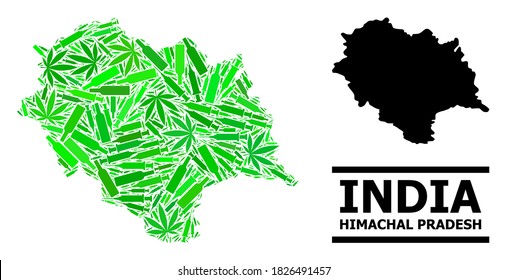 Drugs mosaic and solid map of Himachal Pradesh State. Vector map of Himachal Pradesh State is made of scattered injection needles, narcotic and drink bottles.