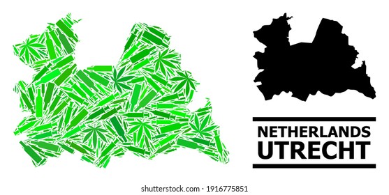 Drugs mosaic and solid map of Utrecht Province. Vector map of Utrecht Province is done of randomized vaccine doses, herbal and wine bottles.