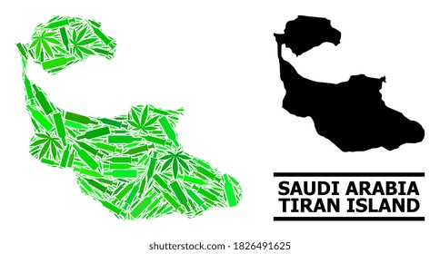 Drugs mosaic and usual map of Tiran Island. Vector map of Tiran Island is constructed of random vaccine symbols, herb and alcohol bottles.