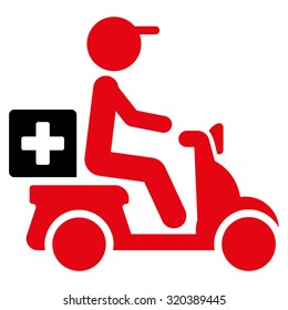 Drugs Motorbike Delivery vector icon. Style is bicolor flat symbol, intensive red and black colors, rounded angles, white background.