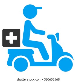 Drugs Motorbike Delivery vector icon. Style is bicolor flat symbol, blue and gray colors, rounded angles, white background.