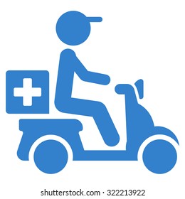 Drugs Motorbike Delivery vector icon. Style is flat symbol, cobalt color, rounded angles, white background.