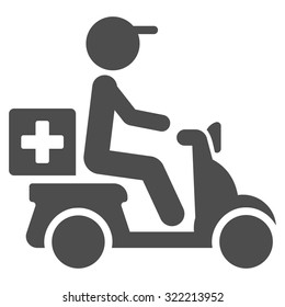 Drugs Motorbike Delivery vector icon. Style is flat symbol, gray color, rounded angles, white background.
