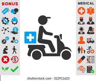 Drugs Motorbike Delivery vector icon. Style is bicolor flat symbol, blue and gray colors, rounded angles, white background.