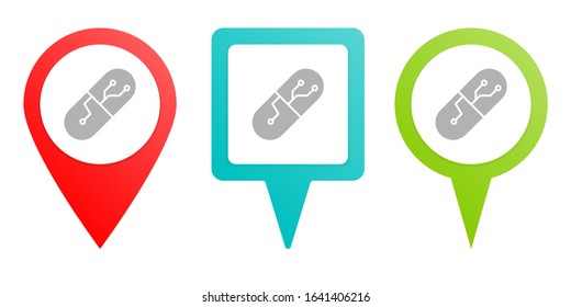 Drugs. Multicolor pin vector icon, diferent type map and navigation point.
