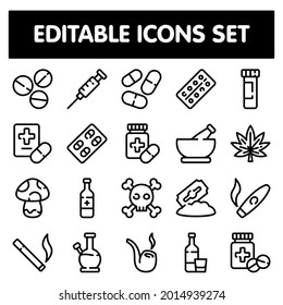 drugs outline vector icon set